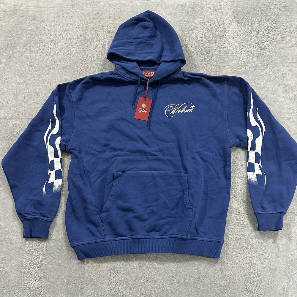 NWT Darc Sport Wolves Hoodie Sweatshirt Mens L Blue Baggy Streetwear 1/500